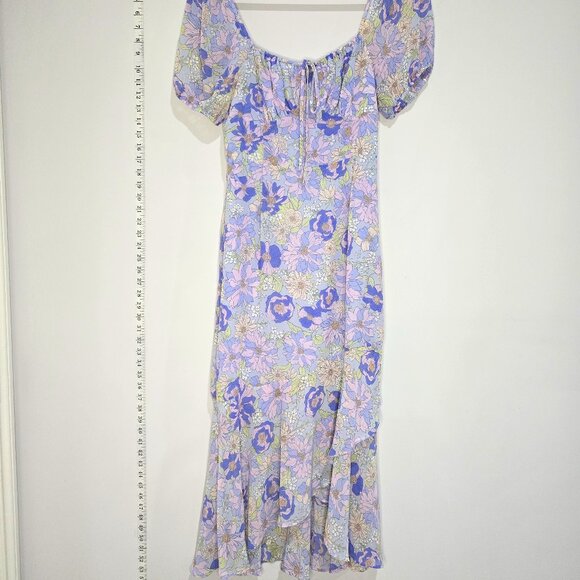 ASTR THE LABEL Bow Ruffle Bustier Dress ~ Pink Purple Floral Print SMALL - Picture 1 of 5